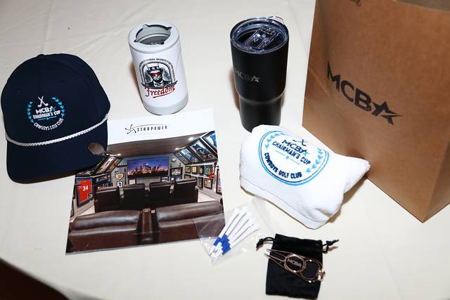 The players' gift bag laid out on a table